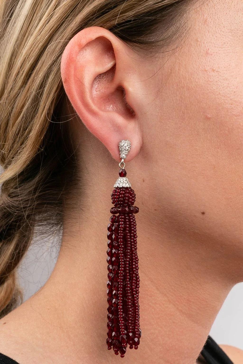 Dior Beaded Silver metal Earrings Set with Rhinestones and Beaded Tassels For Sale 4