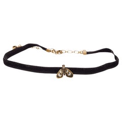 Dior Bee Crystal Enamel Gold Tone Fabric Choker Necklace