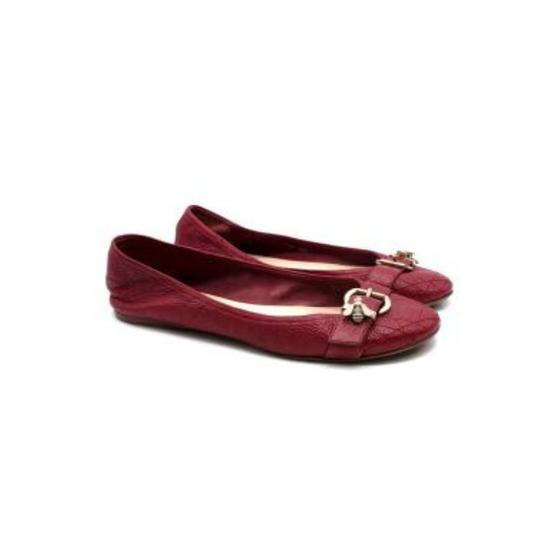 Dior Bee Embellished Red Leather Ballerinas For Sale