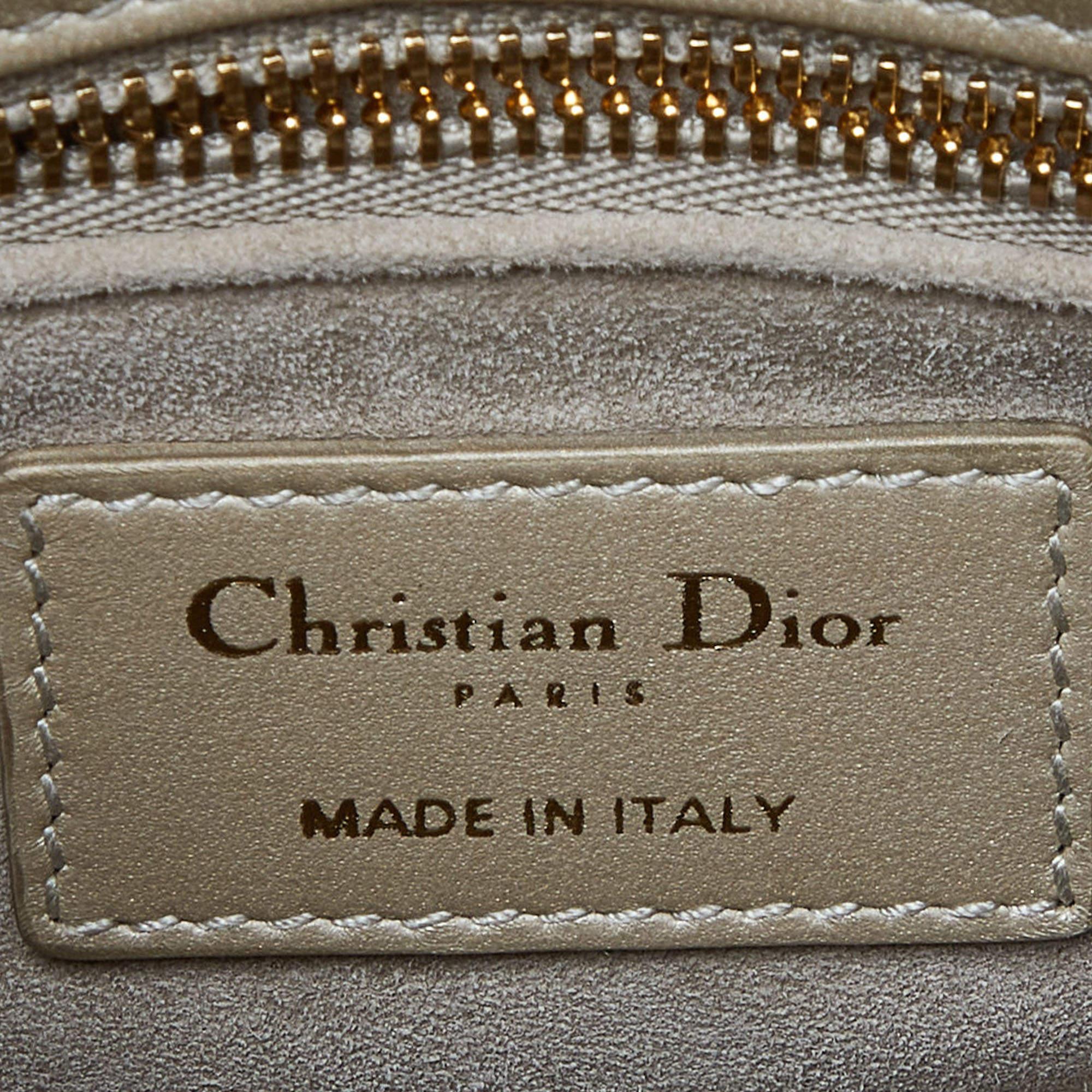 Dior Beige Beaded Embellished Leather Mini Lady Dior Tote 2
