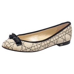 Dior Beige/Schwarze flache Ballettschuhe aus Stoff, Größe 40