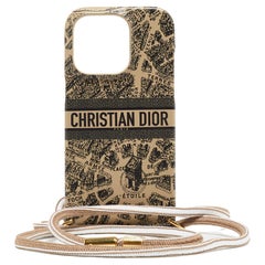 Dior Beige/Schwarzes Leder Dior Travel iPhone 14 Pro Kordelgehäuse aus Leder