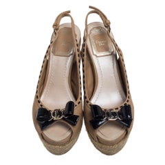 Dior Beige/Black Leather Espadrille Platform Wedge Sandals Size 35