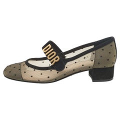 Dior Beige/Black Mesh and Suede Mary Jane Pumps Size 35.5