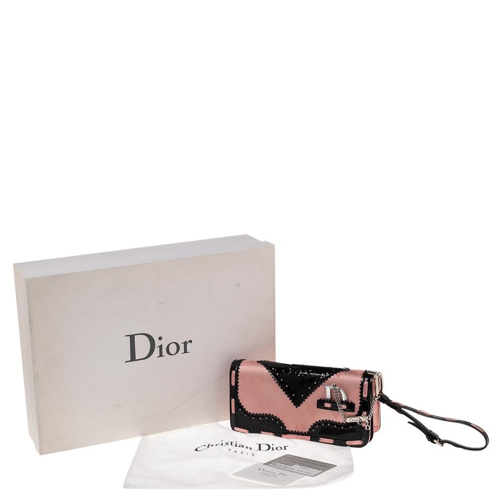 Dior Beige/Black Satin and Patent Leather D'Trick Clutch 8