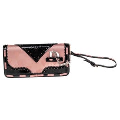 Dior Beige/Black Satin and Patent Leather D'Trick Clutch
