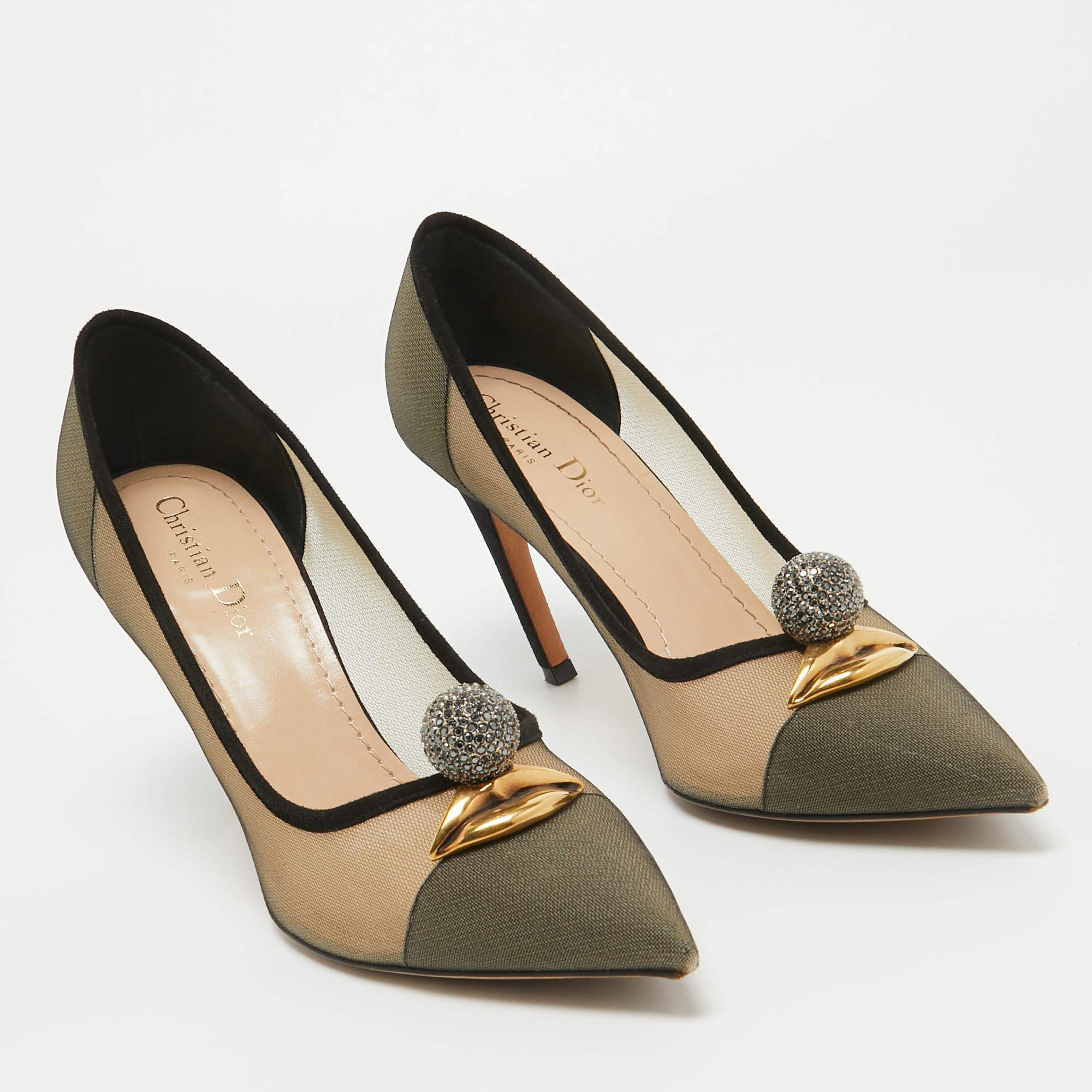 Women's Dior Beige/Black Suede and Mesh Lips Pumps Size 40 For Sale