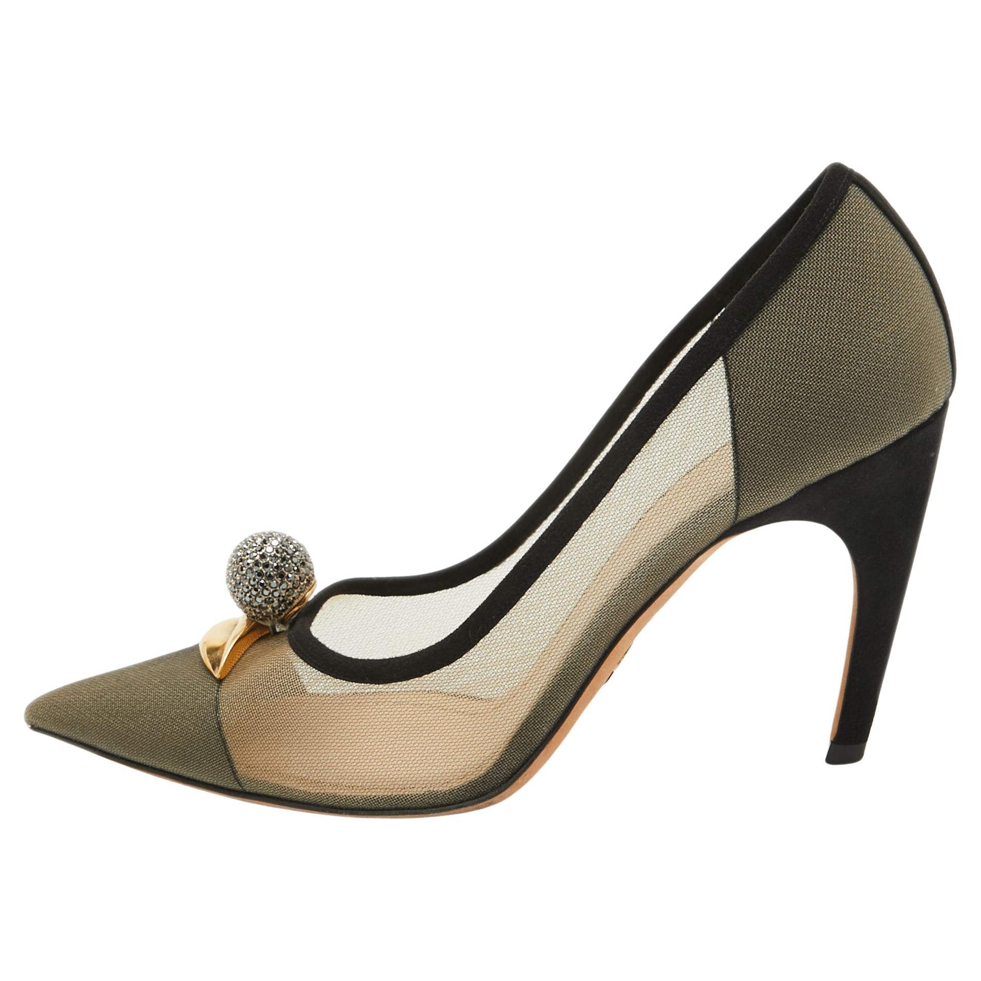 Dior Beige/Black Suede and Mesh Lips Pumps Size 40 For Sale