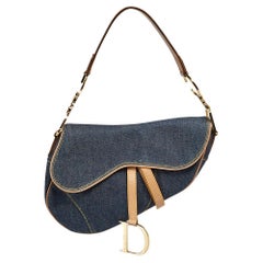 Dior Beige/Blue Leather Saddle Shoulder Bag