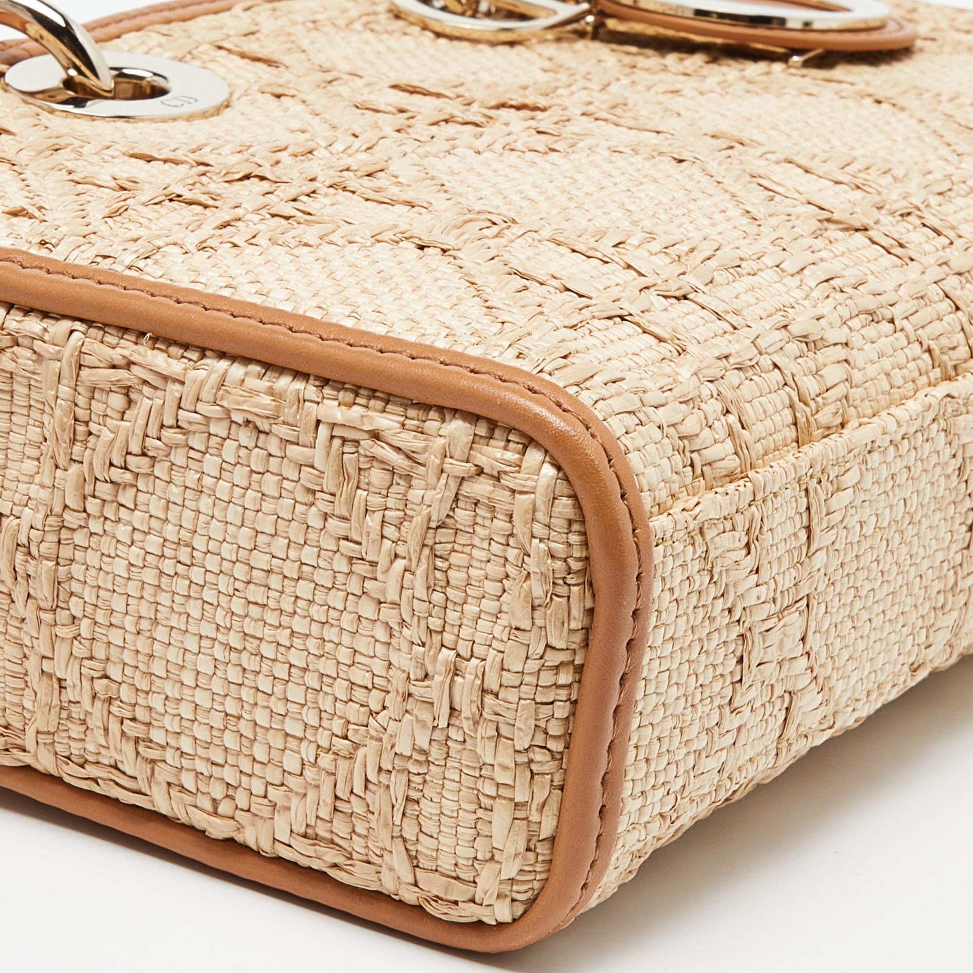 Dior Beige/Brown Cannage Raffia and Leather Lady D-Joy Bag 7