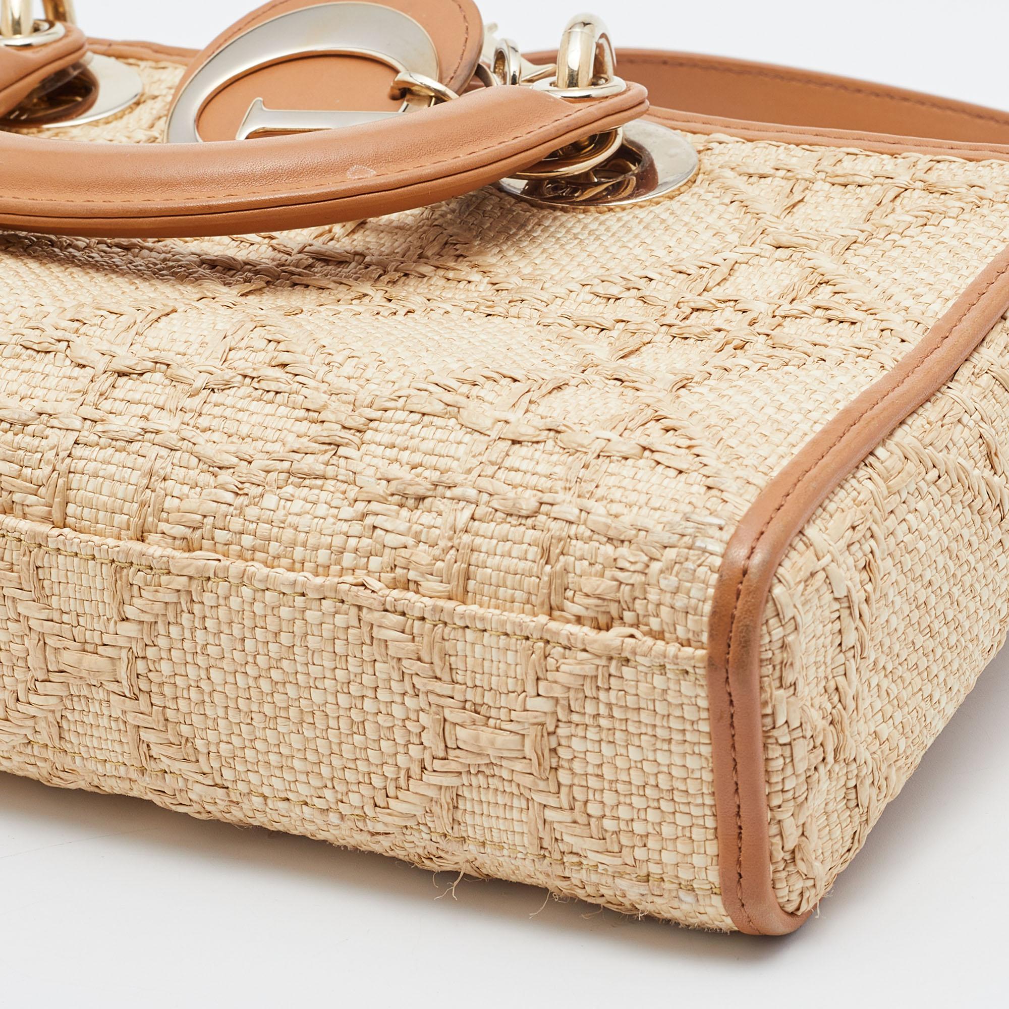 Dior Beige/Brown Cannage Raffia and Leather Lady D-Joy Bag 2