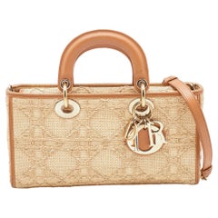 Dior Beige/Brown Cannage Raffia and Leather Lady D-Joy Bag