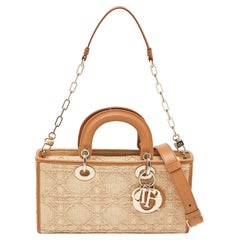 Dior Beige/Brown Cannage Raffia and Leather Lady D-Joy Bag