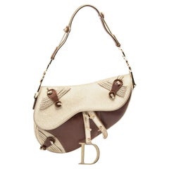Dior Beige/Brown Leather and Fabric Limited Edition Saddle Bag