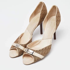 Dior Beige/Brown Monogram Canvas and Leather Peep Toe Pumps Taglia 42