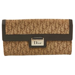 Dior Beige/Brown Oblique Canvas and Leather Flap Continental Wallet