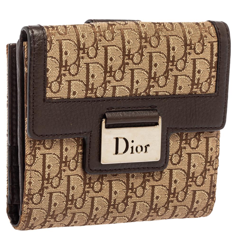 Dior Beige/Brown Oblique Canvas And Leather Street Chic Compact Wallet 4