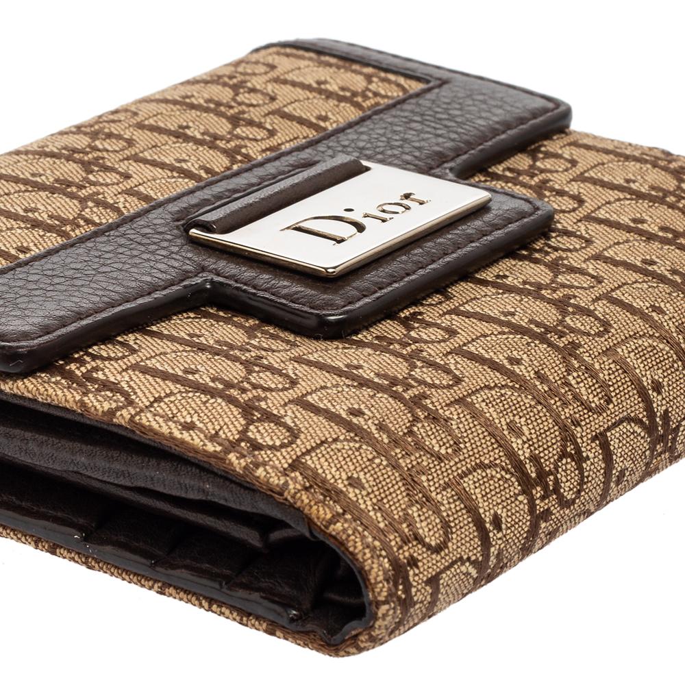 Women's Dior Beige/Brown Oblique Canvas And Leather Street Chic Compact Wallet