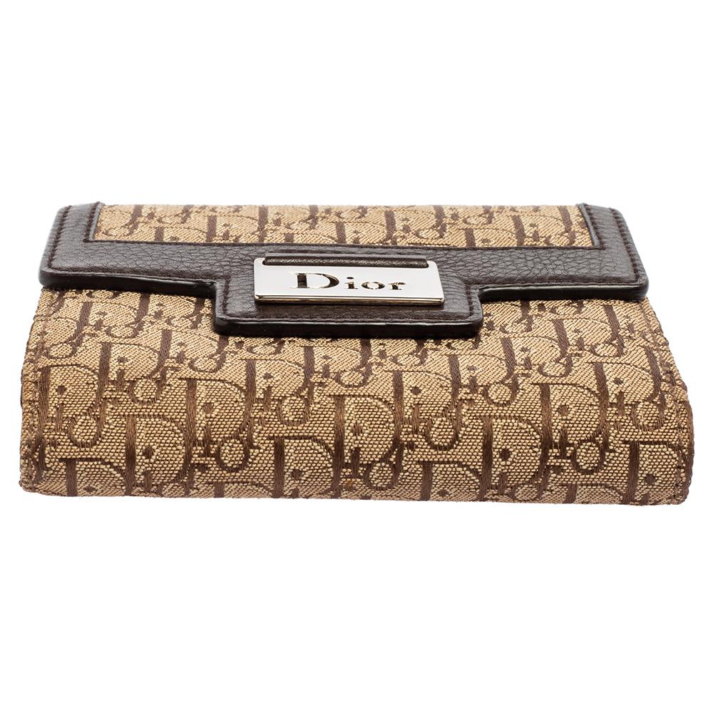 Dior Beige/Brown Oblique Canvas And Leather Street Chic Compact Wallet 2