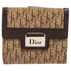 Dior Beige/Braun Schrägstrich Canvas und Leder Street Chic Kompaktes Portemonnaie