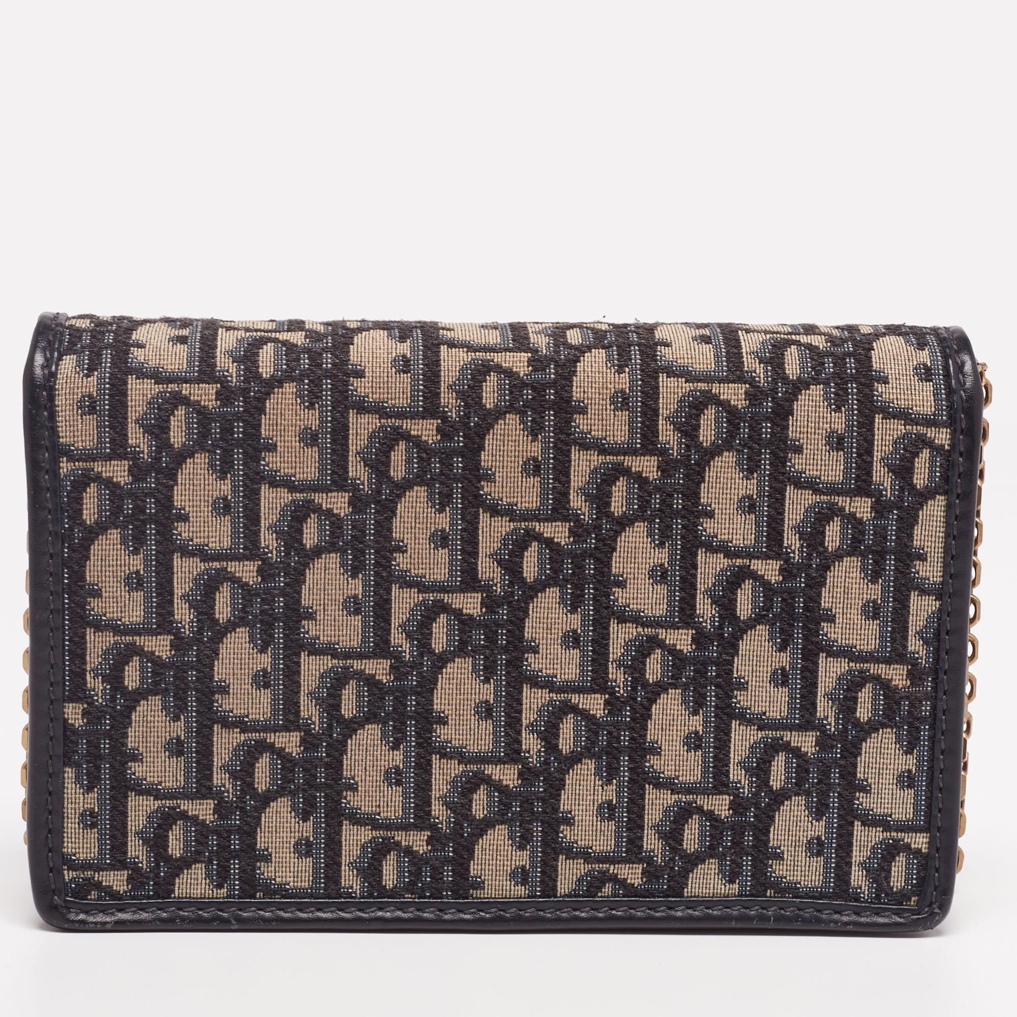 Black Dior Beige/Brown Oblique Canvas Dioraddict Flap Wallet On Chain