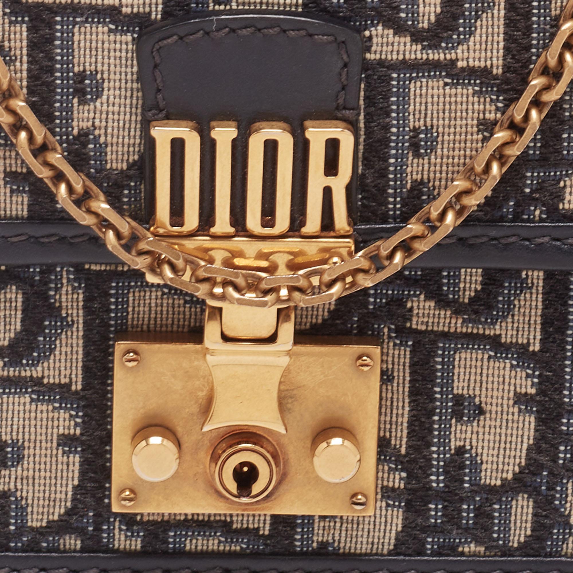 Dior Beige/Brown Oblique Canvas Dioraddict Flap Wallet On Chain 1