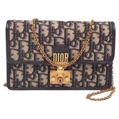 Dior Beige/Brown Oblique Canvas Dioraddict Flap Wallet On Chain