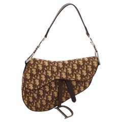 Used Dior Beige/Brown Oblique Canvas Saddle Shoulder Bag