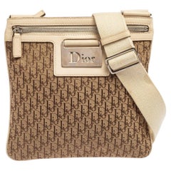 Dior Beige/Braun Oblique Messenger Bag aus Jacquard-Segeltuch