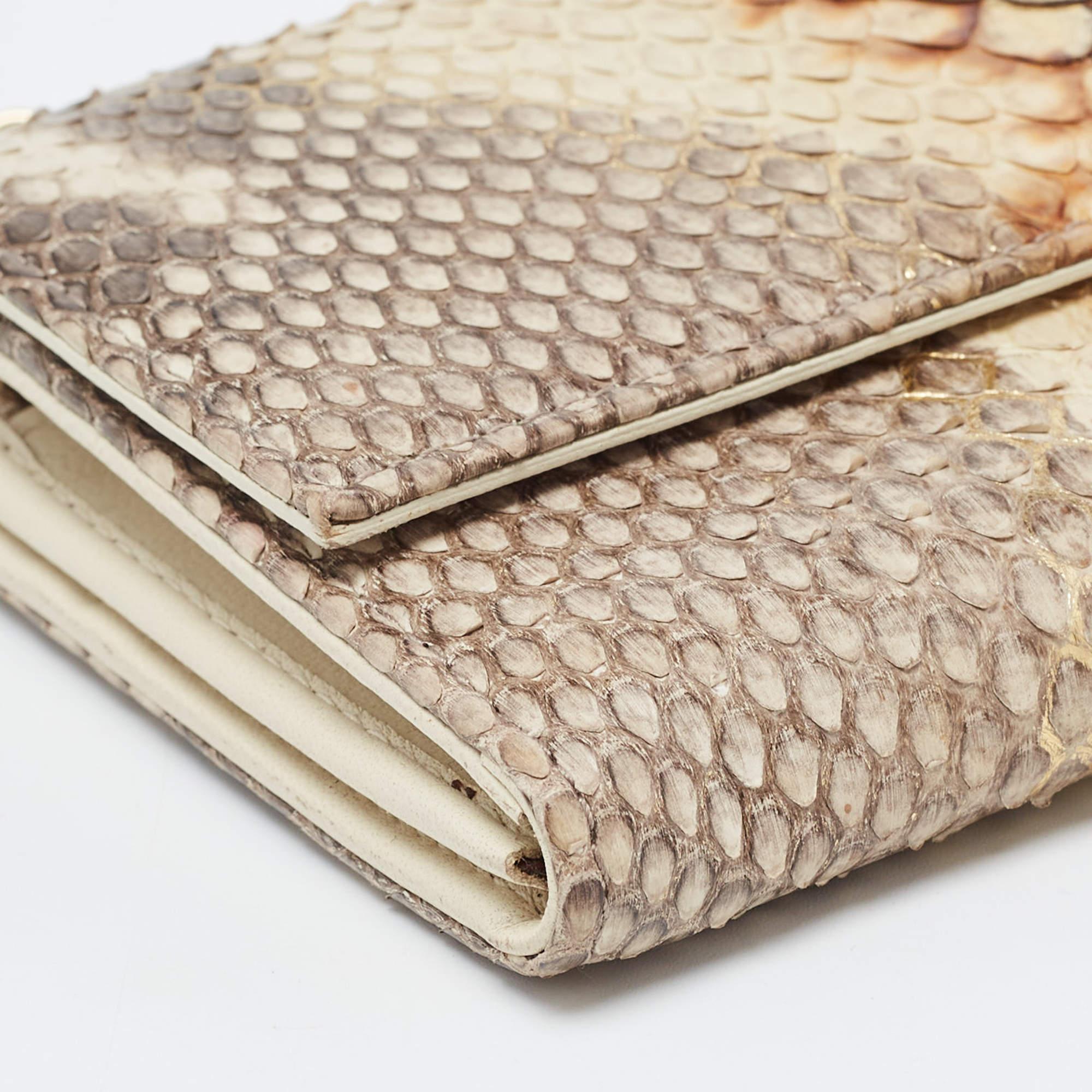 Portefeuille Lady Dior en cuir et python beige/brun sur chaîne en vente 7
