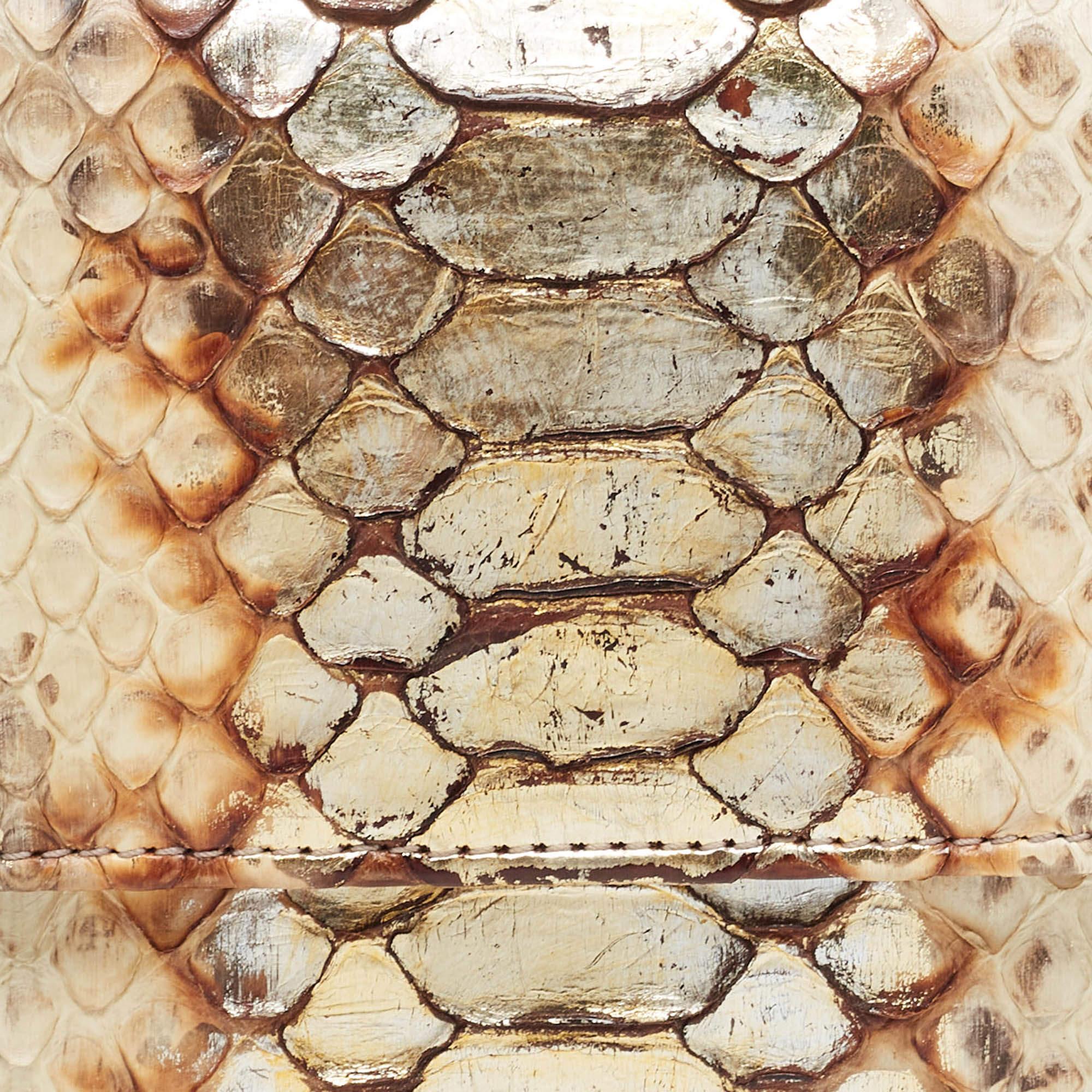 Portefeuille Lady Dior en cuir et python beige/brun sur chaîne en vente 5