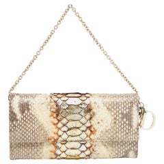 Dior Beige/Braun Python und Leder Lady Dior Brieftasche an Kette