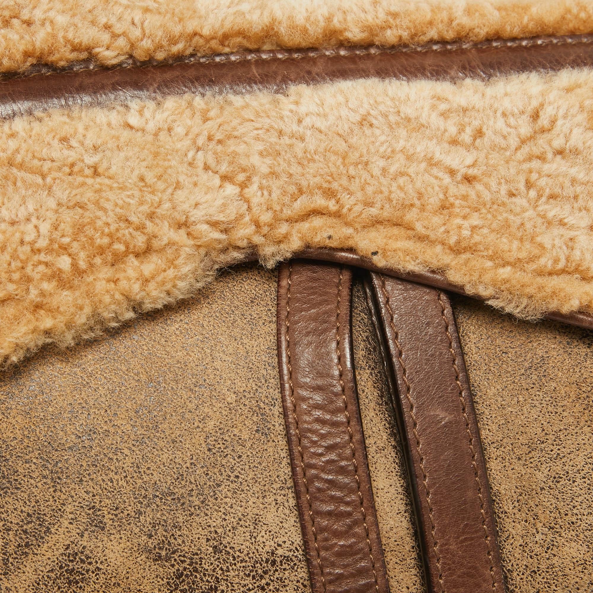 Dior Beige/Brown Shearling and Leather Saddle Bag For Sale 3