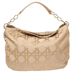 Dior - Sac Hobo Lady Dior en toile cannage beige et cuir