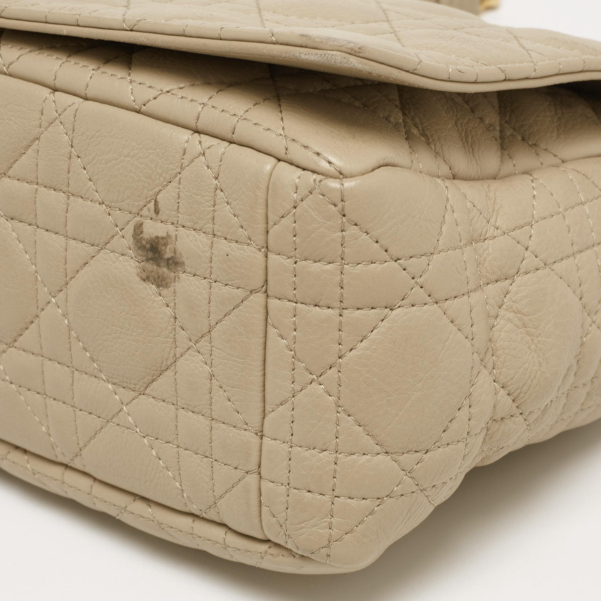 Dior Beige Cannage Leather Caro Flap Shoulder Bag 11