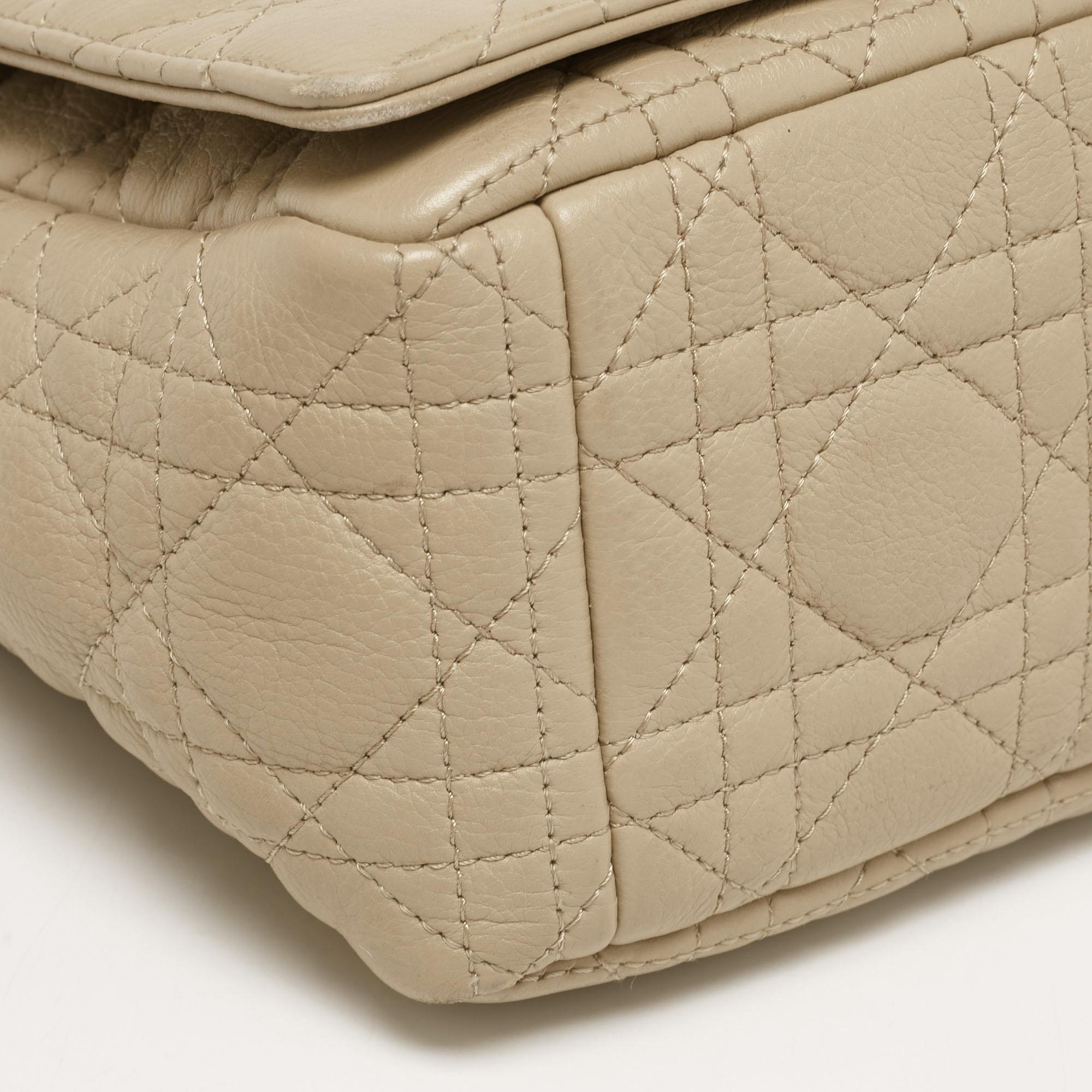 Dior Beige Cannage Leather Caro Flap Shoulder Bag 12