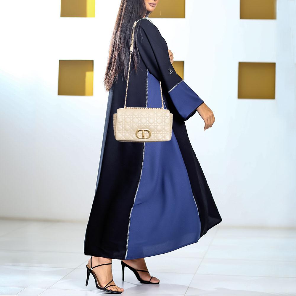Dior Beige Cannage Leather Caro Flap Shoulder Bag In Good Condition In Dubai, Al Qouz 2