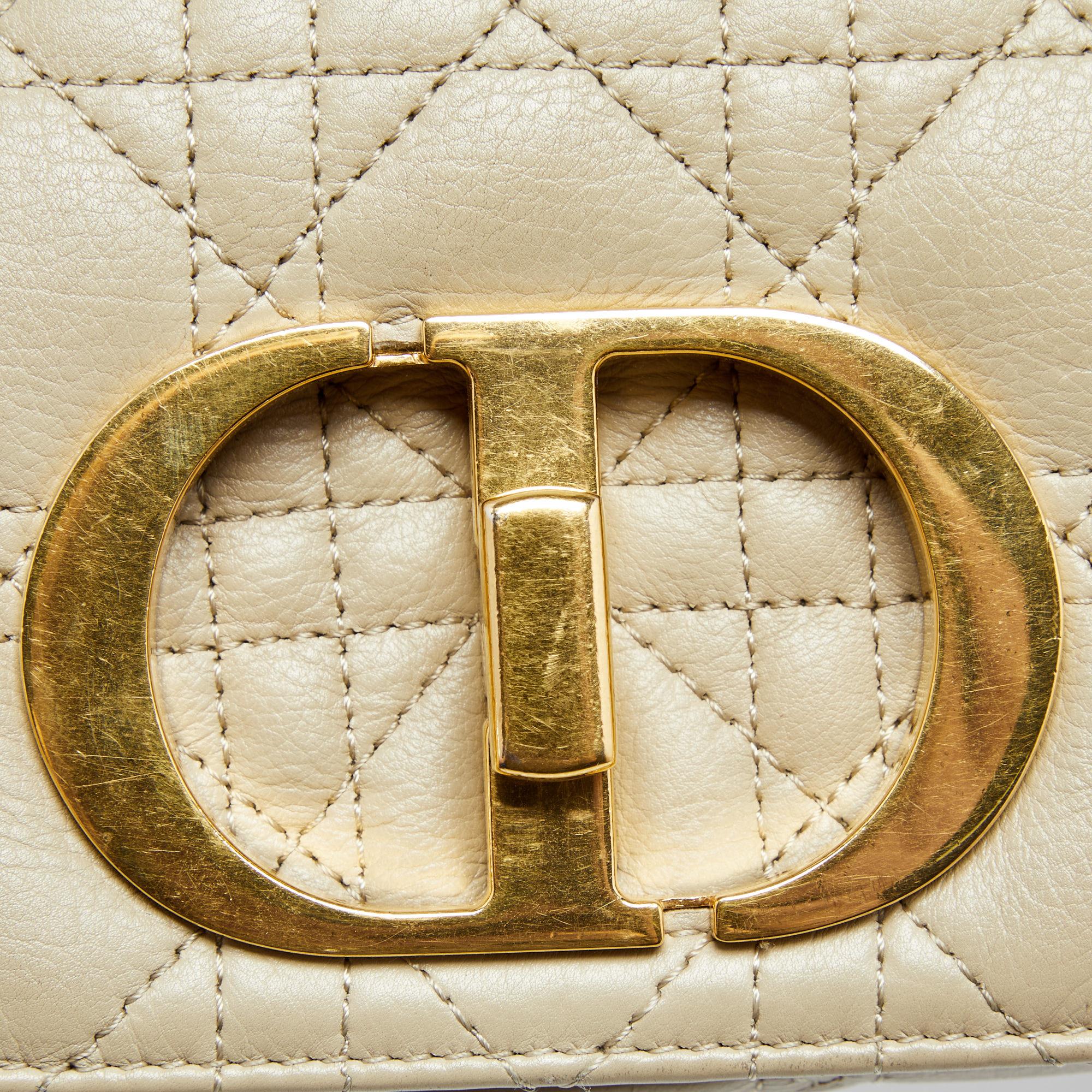 Dior Beige Cannage Leather Caro Flap Shoulder Bag 2