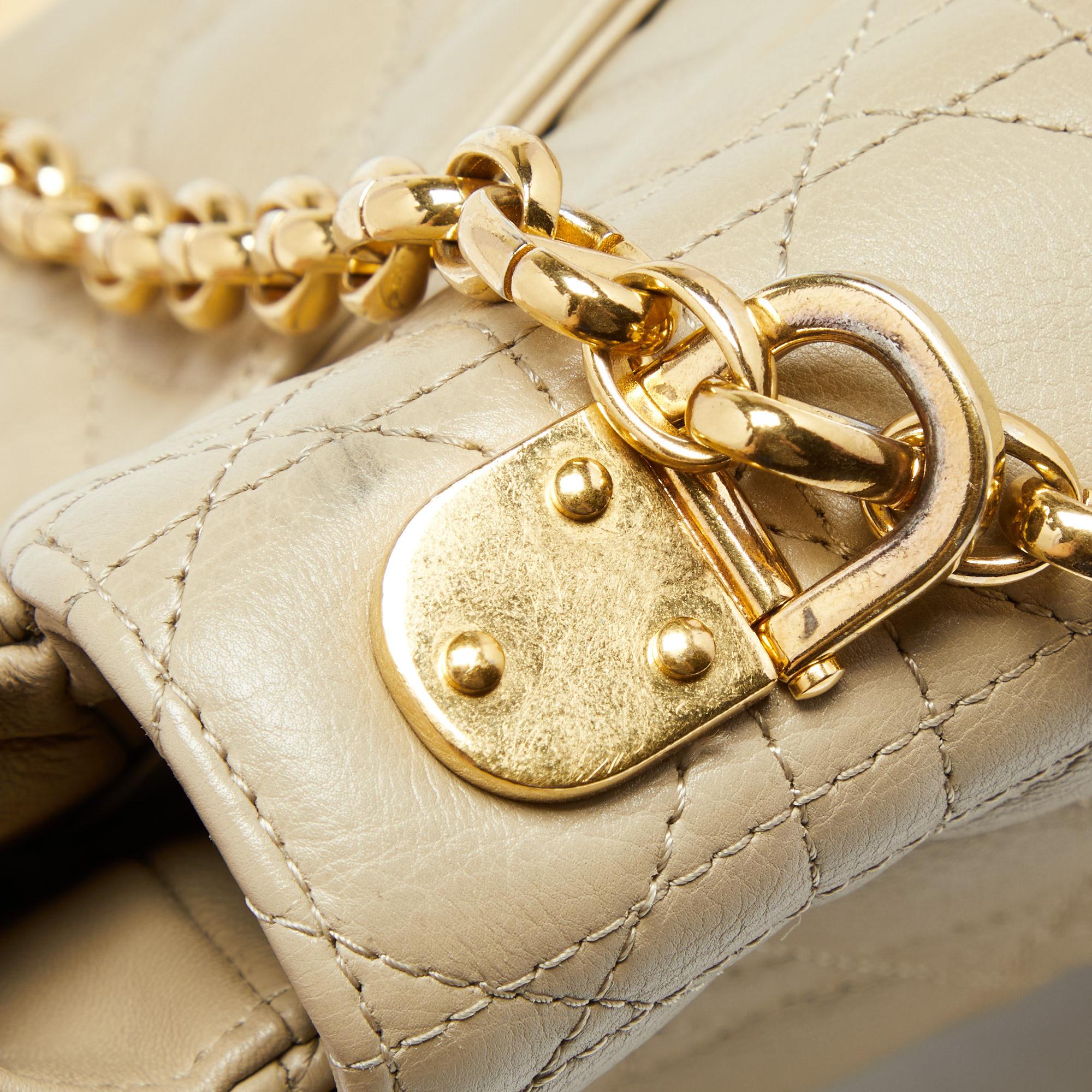 Dior Beige Cannage Leather Caro Flap Shoulder Bag 4