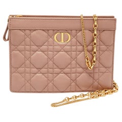 Dior Beige Cannage Leather Caro Zipped Chain Pouch