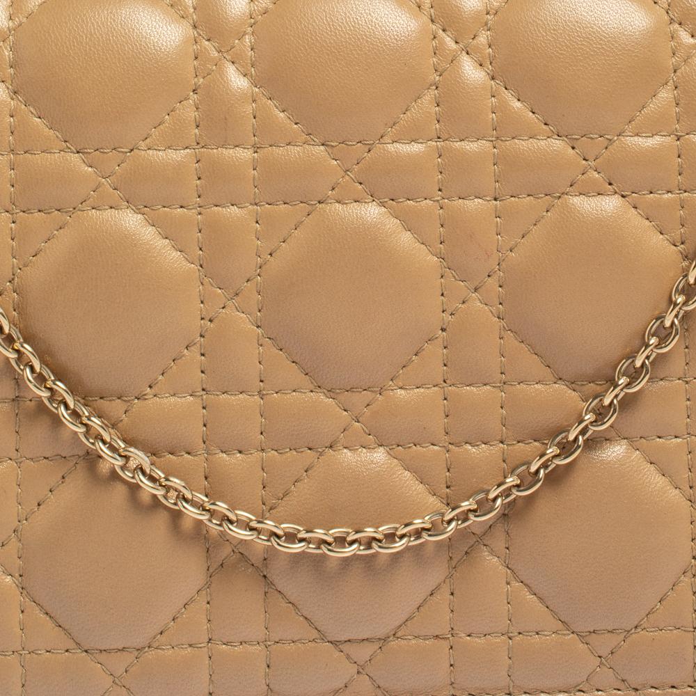 Dior Beige Cannage Leather Lady Dior Chain Clutch 2