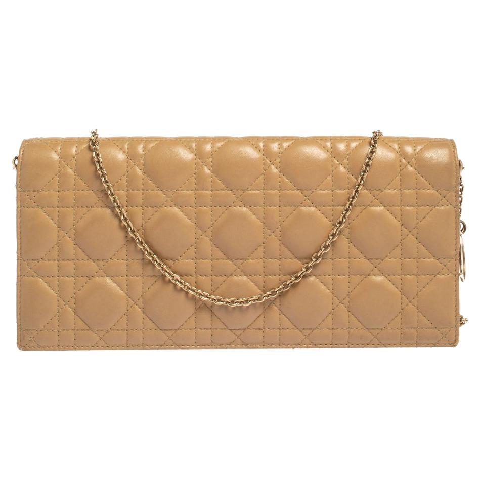 Dior Beige Cannage Leather Lady Dior Chain Clutch