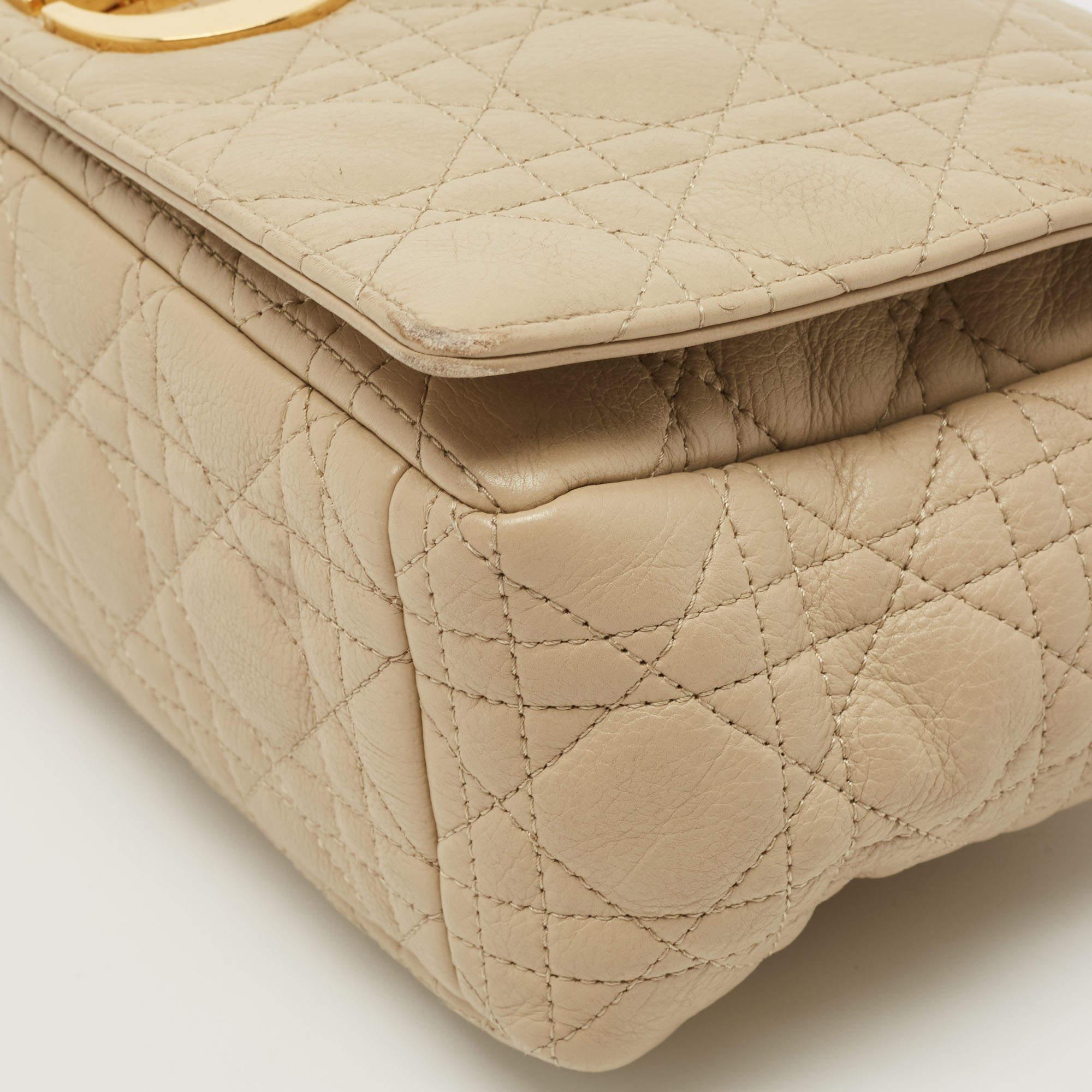 Dior Beige Cannage Leather Large Caro Shoulder Bag 8