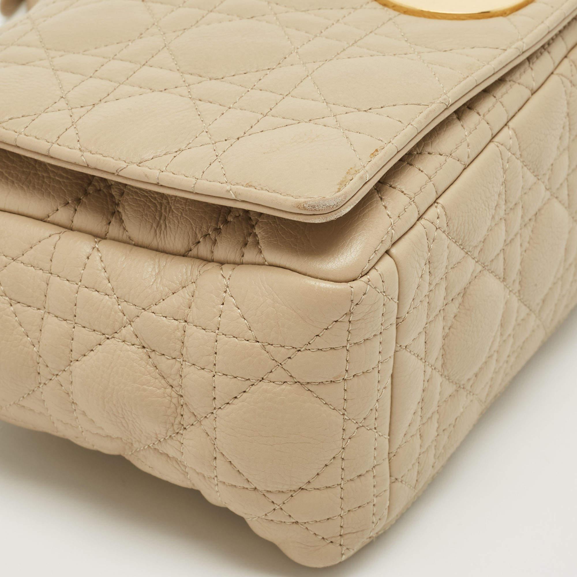 Dior Beige Cannage Leather Large Caro Shoulder Bag 13