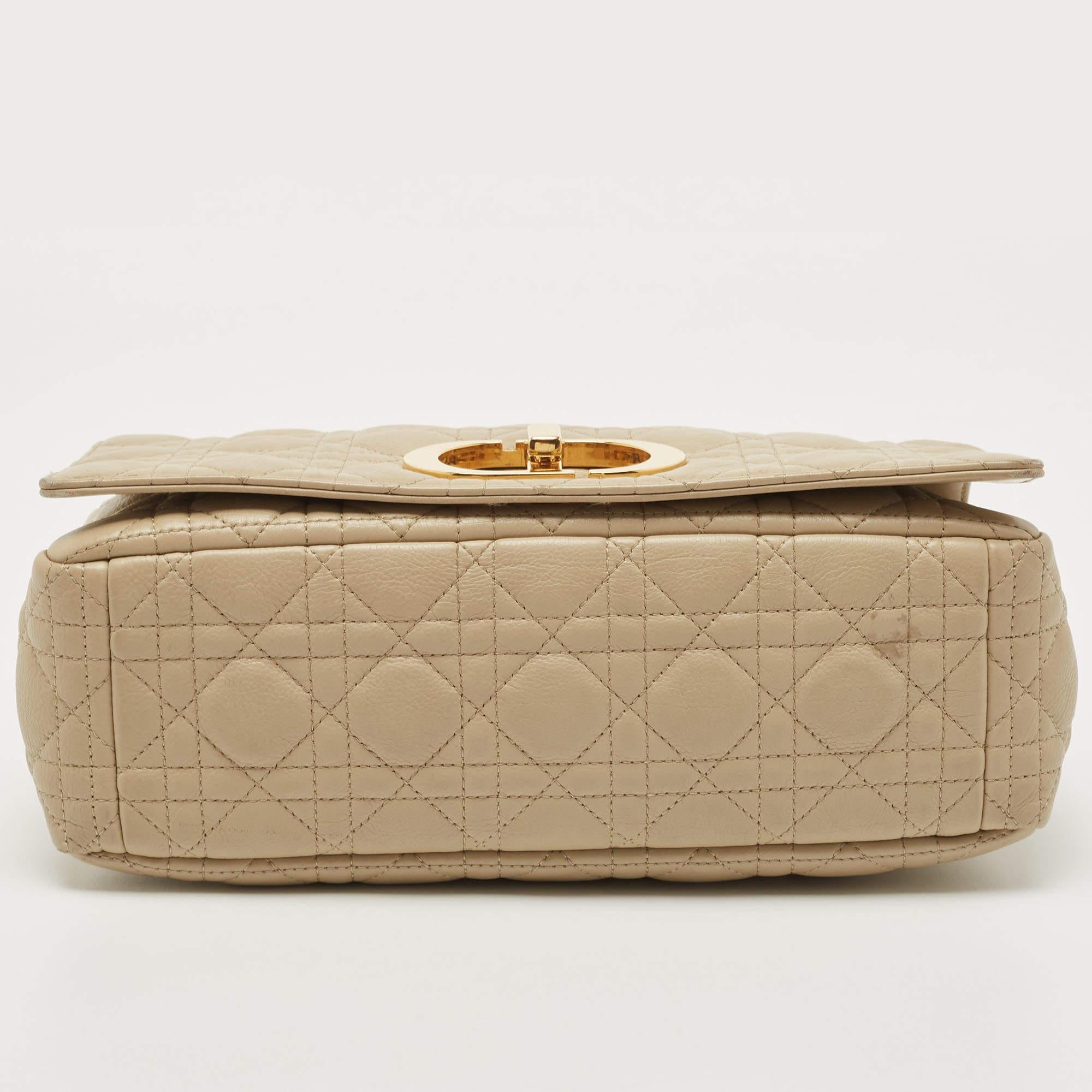Women's Dior Beige Cannage Leather Large Caro Shoulder Bag