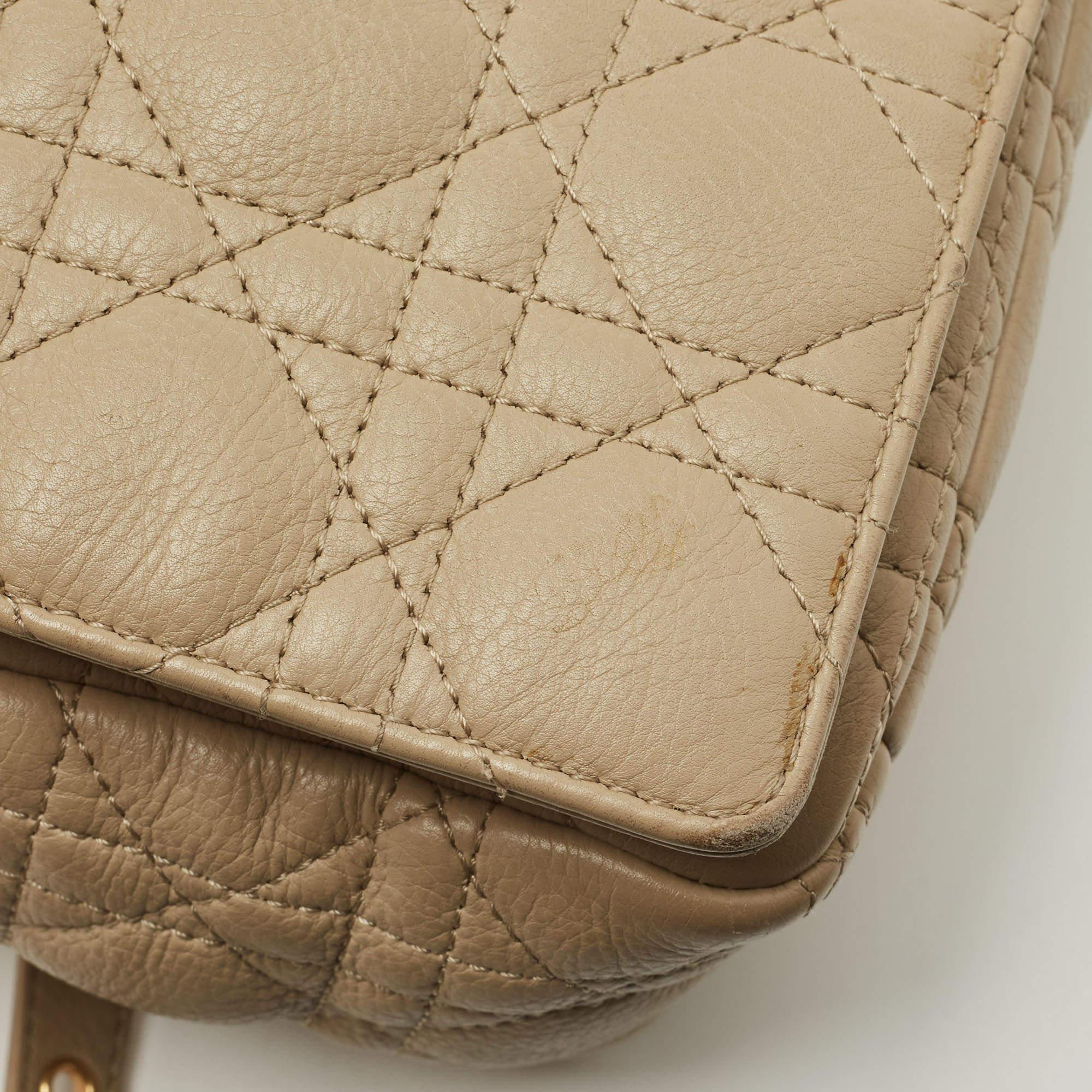 Dior Beige Cannage Leather Large Caro Shoulder Bag 2