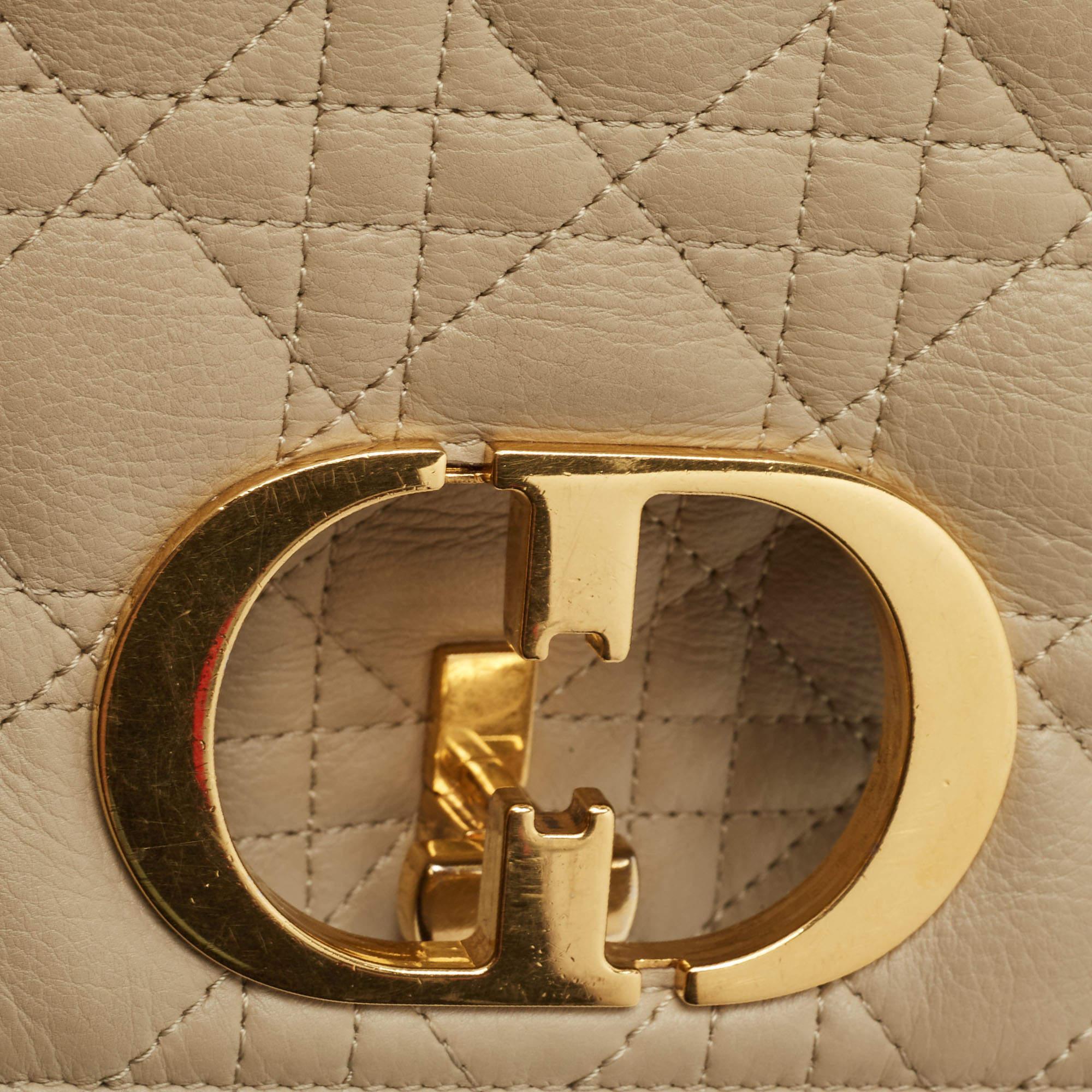 Dior Beige Cannage Leather Large Caro Shoulder Bag 5