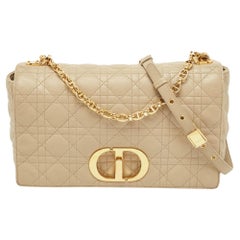 Dior Beige Cannage Leather Large Caro Shoulder Bag