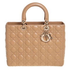 Dior Beige Cannage Leather Large Lady Dior Tote