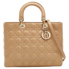 Dior Beige Cannage Leather Large Lady Dior Tote